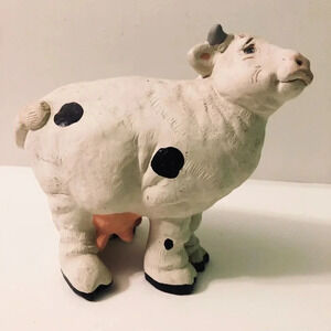 Vintage 1991 Cast Art Cow Figurine Hand Crafted Made in Mexico 7  Inch Tall